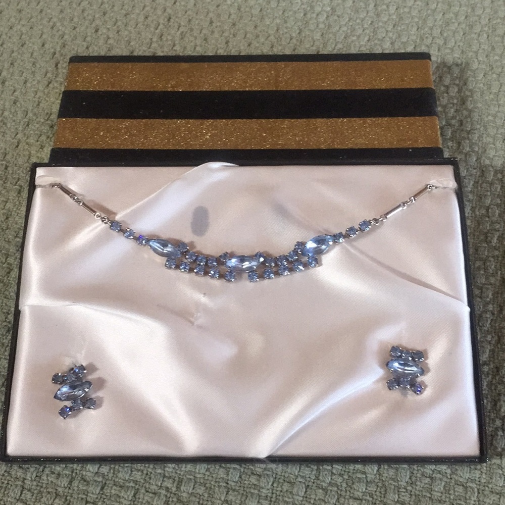 Vintage Jewelry Set Silver Blue Stones